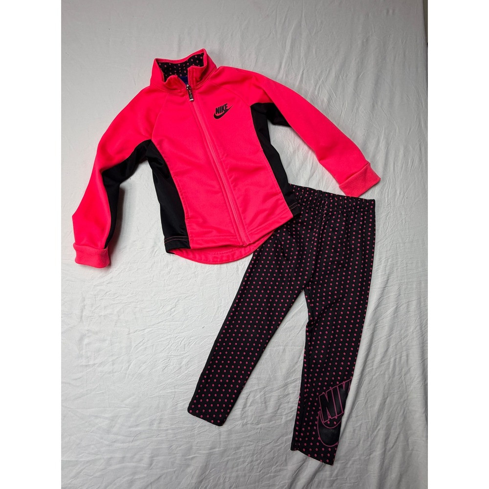 Nike Toddler Girls Pink Black Tracksuit Set Jacket Leggings 3T Polka Dot